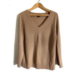 Talbots tan, textured V-neck sweater. Size Large.